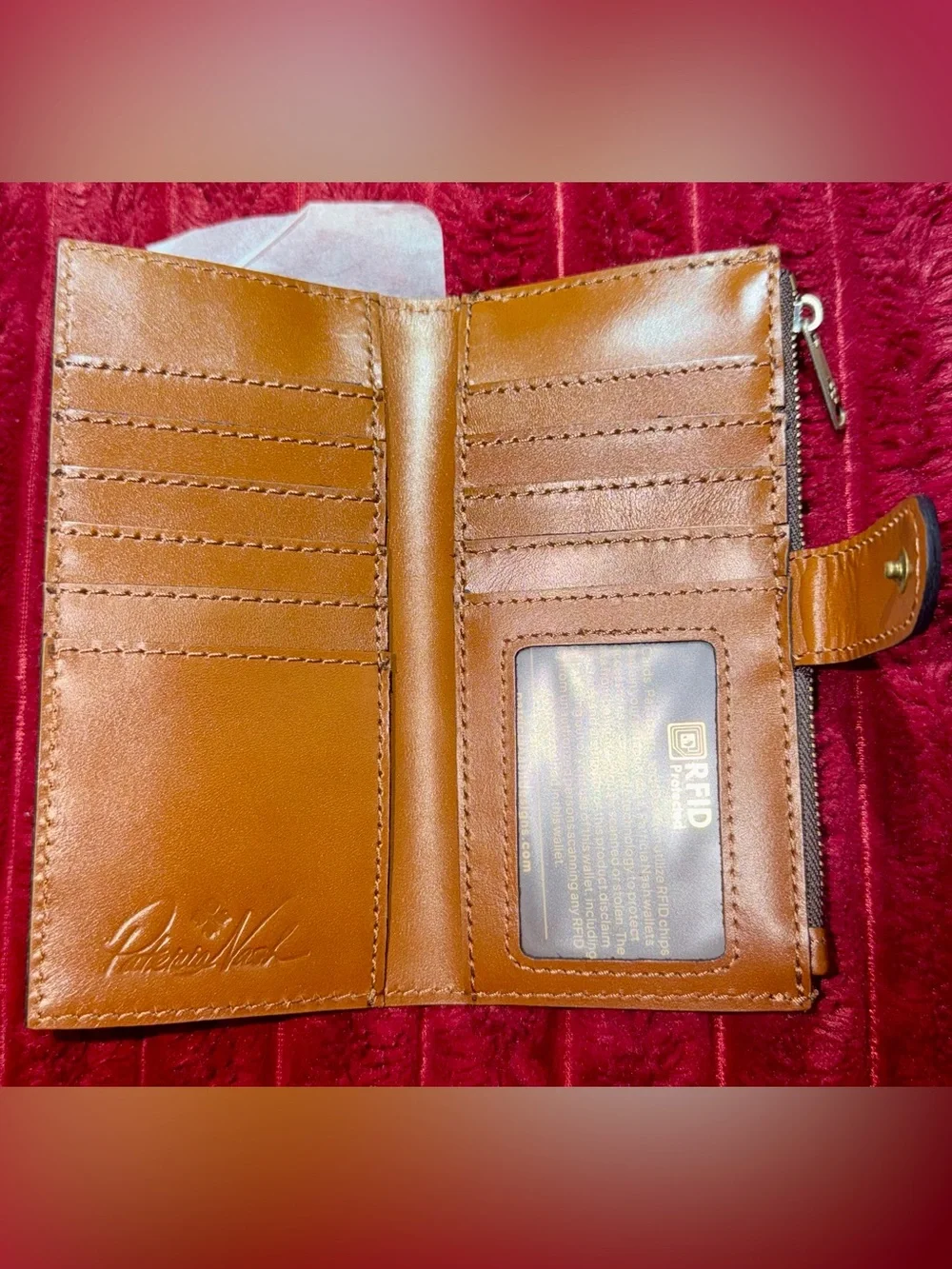 Patricia Nash Butterfly Multicolor Floral Leather Wallet with Tan Tab
